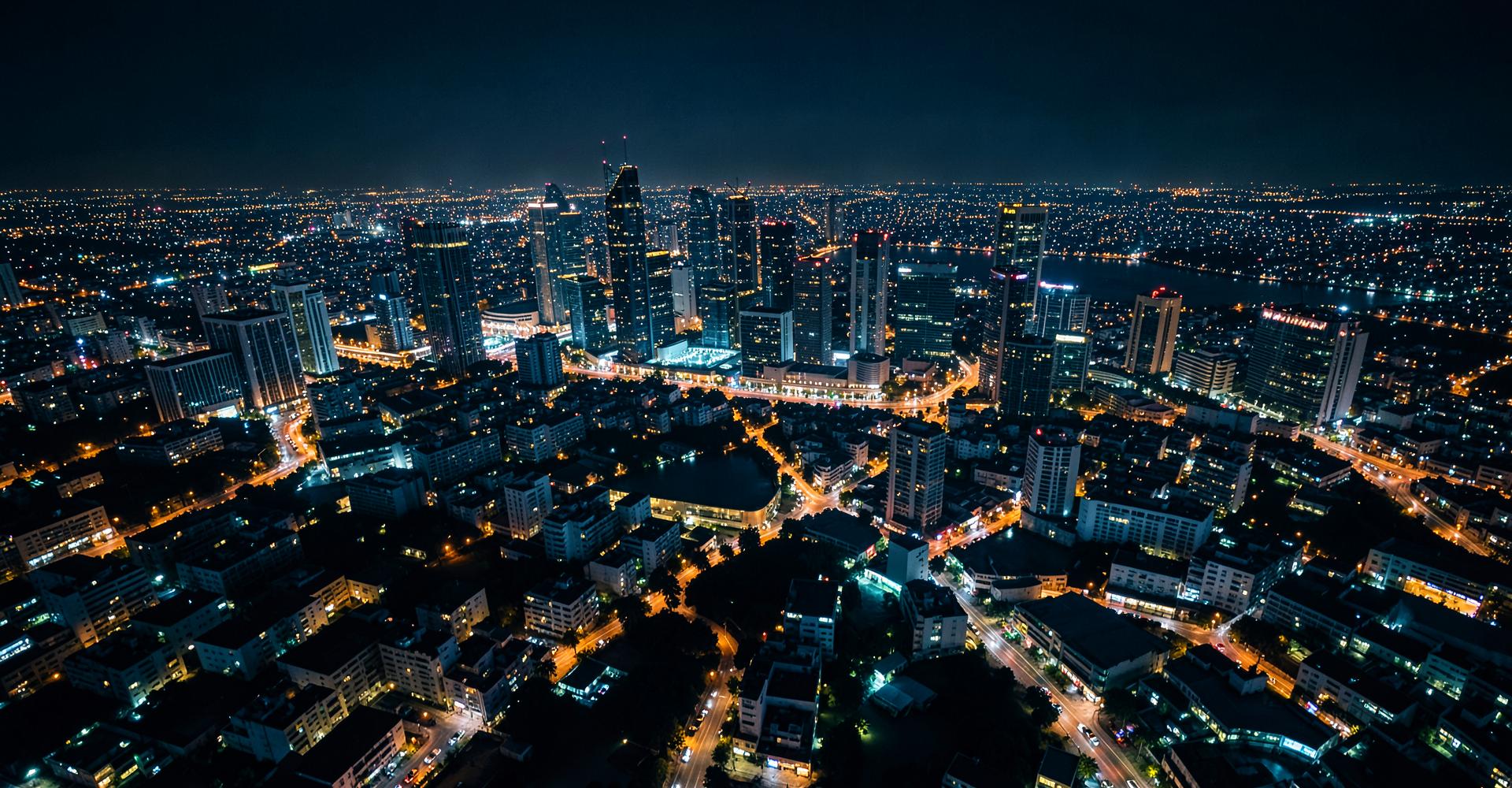 African metropolis skyline at night