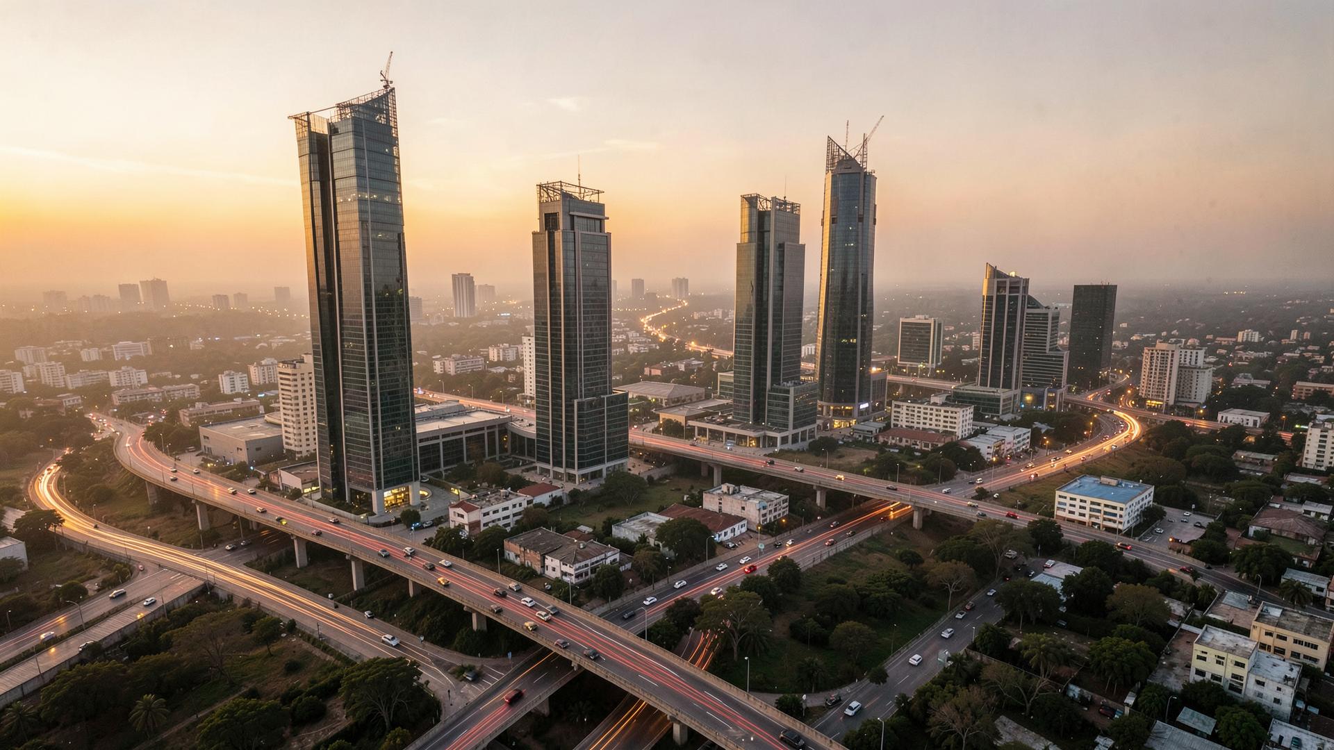Modern African city skyline at dusk