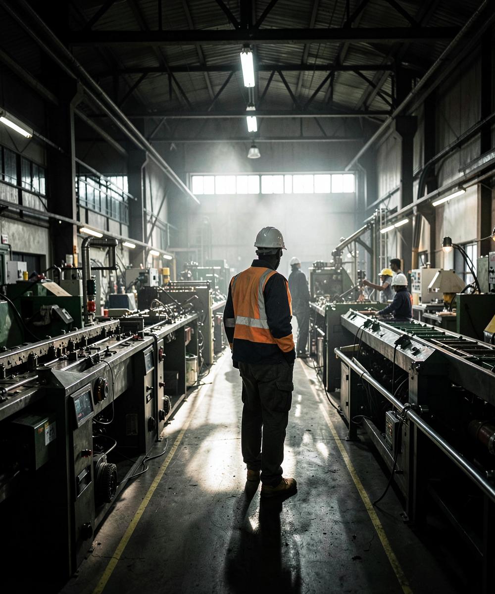 Worker on a modern African manufacturing line